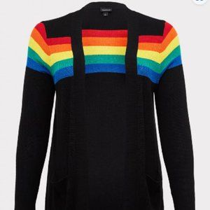Celebrate Love Black & Rainbow Stripe Rib Open Front Cardigan